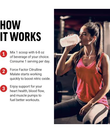 Force Factor Citrulline Malate 2:1 - Premium L Citrulline Powder for Enhanced Nitric Oxide Blood Flow & Muscle Pumps | Unflavored | 66 Servings - Buy Online on GoSupps.com