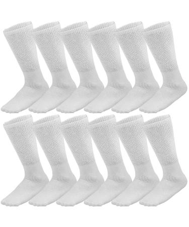 Falari 12-Pack Crew Length Diabetic and Circulatory Non Binding Physicians Approved Socks 13-15 White