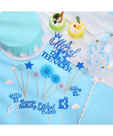 17 Pcs Official 13th Teenager Cake Toppers Giltter Blue Number 13 Pick Cake Decoration Official Teenager Cake Topper with Ballon Cheers to 13 Fabulous Birthday Decoration for 13th Birthday Party - Buy Online on GoSupps.com