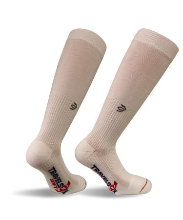 Travelsox TSS6000 The Original Patented Graduated Compression Performance Travel & Dress Socks With DryStat OTC Pairs  White  Large