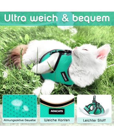 Aokcats Reflective Cat Harness Set with Leash & Dishes - Adjustable Outbreak-Proof for Cats & Rabbits - Green - Buy Online on GoSupps.com