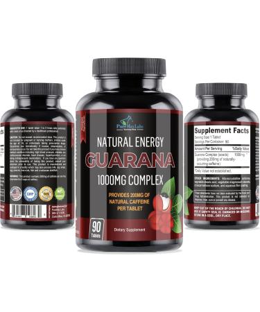 Natural Energy Guarana 1000MG - 200MG Herbal Caffeine Boost | 90 Natural Caffeine Tablets for Enhanced Energy & Antioxidants - Buy Online on GoSupps.com