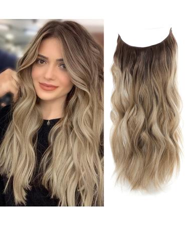 Invisible Wire Hair Extensions Hair Pieces for Women Natural Wavy Hair Extension Synthetic Hairpieces 20 Inch Secret Hair Extension (Dirty Blonde with Dark root) 20 inch Dirty Blonde with Dark root