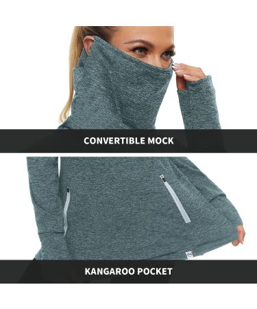 Soneven Women's Running Fleece Sweatshirt Cowl Neck Pullover with Thumb Holes and Neck Gaiter - Teal (Large) - Buy Online on GoSupps.com