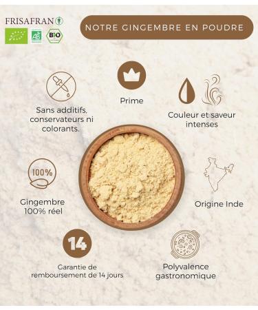 FRISAFRAN | Gingembre Bio en poudre 40g | pice | Alimentation naturelle | moulu | Assaisonnement | v g talien | sans additifs | saveur et ar me | Gingembre naturel | gingembre-moulu Gingembre 40g - Buy Online on GoSupps.com