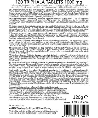 MoriVeda Triphala Tablets - High Dose 1000mg Vegan Ayurveda | Amla Haritaki & Bibhitaki - 120 Tablets for Optimal Digestion - Buy Online on GoSupps.com