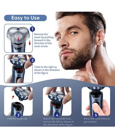 Sejoy 5-in-1 Electric Razor for Men - Wet/Dry Rotary Shaver for Face, Pubic Hair & Beard - Cordless & Waterproof - USB Rechargeable - Blue - Ideal Gift for Dad/Husband - Buy Online on GoSupps.com