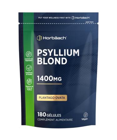 Psyllium Blond Gelules 1400 mg | 180 Gelules Vegan | Fibre de Husk Haute Dosage | Pr biotique naturel | Horbaach