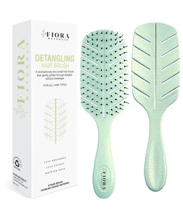 Detangler Brush by Fiora Naturals - 100% Bio-Friendly Detangling brush w/Ultra-Soft Bristles - Glide Through Tangles with Ease - For Curly, Straight, Black Natural, Women, Men, Kids - Dry and Wet Hair Green