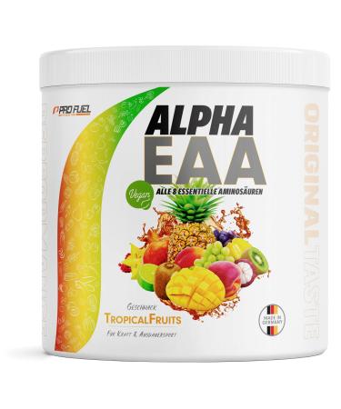 Alpha Eaa Pulver 462g Tropical Fruits - Incredibly delicious EAA Drink Powder all 8 essential amino acids vegan Eaas Amino acids/Amino workout drink optimal value made in Germany tropical fruits 462 g (1 Pack)