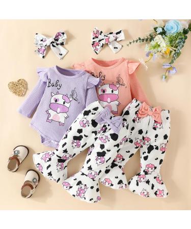 UUAISSO Baby Girls Cow Print Long Sleeve Top and Pants Set - Infant Outfit for 3-6 Months | Pink Milk - Buy Online on GoSupps.com