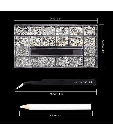 5636Pcs White Crystal Nail Rhinestones Set - Multi-Shape 3D Diamond Glass Crystals for Nail Art, DIY Crafts, Phones, Clothes, Jewelry & Bag Decoration - Professional Drill Pen & Tweezers Included - Buy Online on GoSupps.com
