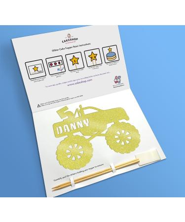 Cakeshop Cake Decoration Pack | Monster Truck Theme Premium Double Sided Glitter Card Cake Topper & 25g Party Pack of Cake Sugar Sprinkles | Custom Name & Age Cake Decorations (Champagne) Prime Glitter Card: Champagne - Buy Online on GoSupps.com