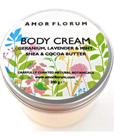 99% natural rich body butter with shea and cocoa butter geranium lavandel & mint - 200 g from Amor Florum.Hydrate dry irritated skin.Rich gentle.P. 5.5 for sensitive skin