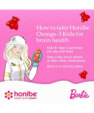Honibe Omega 3 Gummies for Kids & Adults Barbie Made in Canada Fatty Acids Support Brain Health Trusted Source of Omega-3 EPA & DHA Sustainably Sourced Fish Oil No Fishy Taste 60 Gummies Barbie Omega - Buy Online on GoSupps.com