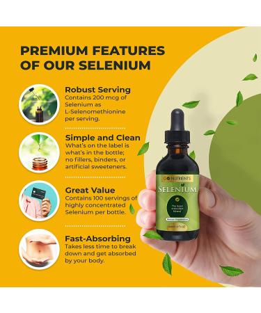 Selenium 200mcg Liquid Drops Supplement - Yeast-Free Herbal Formula with Trace Minerals - 1.0 oz Bottle - Buy Online on GoSupps.com