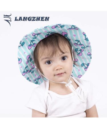LANGZHEN Beach Sun Protection Hat for Baby Girls | Adjustable Wide Brim Toddler Kids Play Hat | Cherries Design | 1-2 Years - Buy Online on GoSupps.com