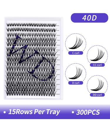 300PCS DD Curl 40D 0.07mm Cluster Lashes Extension - DIY Eyelash Extensions Kit - Mixed Lengths 8-16mm - Wide Stem Individual Eyelashes - Full Set for Home Use - Cluster-40D-0.07-DD-MIX8-16 RR-8-16mm - Buy Online on GoSupps.com