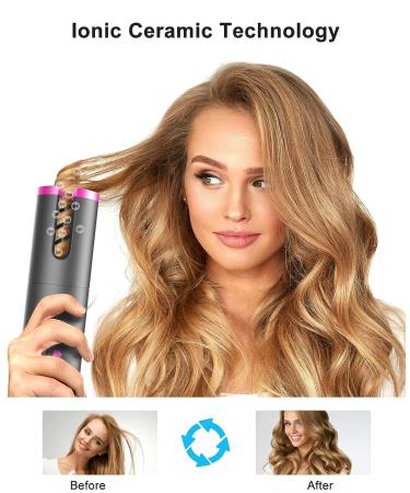 Cordless Rechargeable Auto Hair Curler with 6 Temp & Timer Settings - Portable & Automatic Curling Iron for Girls - Buy Online on GoSupps.com