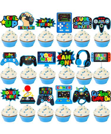 Video Game Cupcake Toppers 36pcs Game Party Cupcake Picks Game On Controllers Cake Picks Gamepad Birthday Party Decoration for Game Theme Baby Shower Supplies(Blue) - Buy Online on GoSupps.com