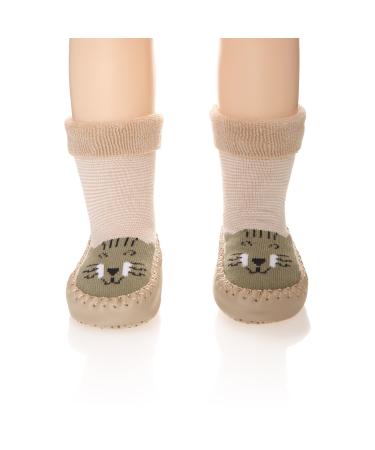 Eocom Baby Boy Girls Toddlers Animal Moccasins Non-Skid Indoor Slipper Winter Warm Shoes Socks 6-12 Months Cat
