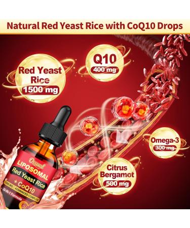 Liposomal Red Yeast Rice with CoQ10 Drops 1500mg, 20-in-1 with 400mg CoQ10 Cholesterol & Heart Formula with Citrus Bergamot, Astaxanthin, Vegan, Citrinin-Free | 2 Fl OZ 2 Fl Oz (Pack of 1) - Buy Online on GoSupps.com