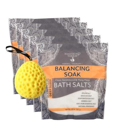 Deep Sleep Bath Soak 2 Lb Calming Bath Salts with Clove Sandalwood Ylang Ylang Magnesium Epsom for Muscle Relaxation Bath Sponge Included Pack of 5