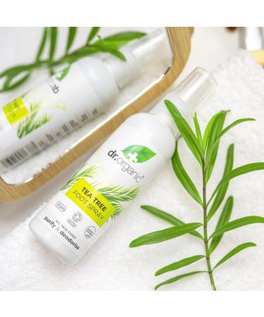 Dr Organic Tea Tree Foot Spray Deodorising Purifying Quick Drying Aluminium Free with Natural Peppermint Oil Vegan Cruelty-Free Paraben & SLS Free Certified Organic 100ml - Buy Online on GoSupps.com