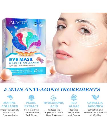 FRDUGAEye Mask Under Eye Masks Natural Collagen Patches - Pearl Pads Moisturizing Care Anti Aging Gels Tighten Skin Relieve Dark Circles Bags Eye Puffiness Fine Lines 12 Pairs - Buy Online on GoSupps.com