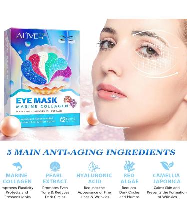 JYHSGD Eye Gels Mask Pearl Collagen Marine Eye Masks - 12 Pairs for Anti-Aging, Wrinkles, Puffy Eyes & Dark Circles - Buy Online on GoSupps.com