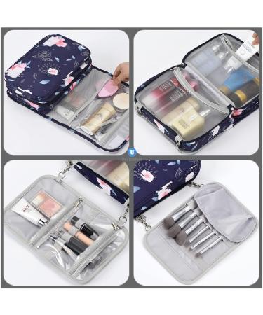 Women's Large Hanging Travel Toiletry Bag - Water-Resistant Makeup Organizer for Cosmetics/Brushes (Blue Flower) - Buy Online on GoSupps.com