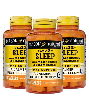 Mason Natural Eazzzy Sleep with Magnesium & Chamomile - Natural Sleep Aid Supports A Calmer Restful Sleep 60 Tablets (Pack of 3)