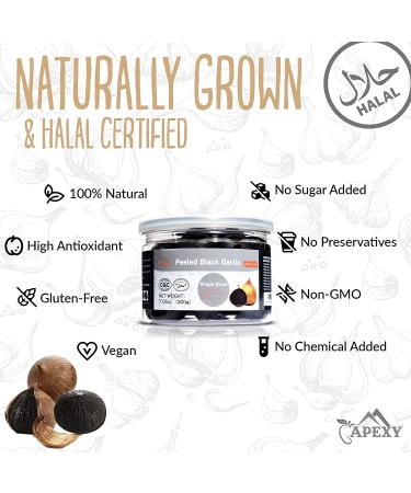 APEXY Whole Black Garlic 7.02 Oz Jar - 90 Days Fermented & Naturally Aged - Peeled Cloves - Gourmet Superfood - Halal Certified - Buy Online on GoSupps.com
