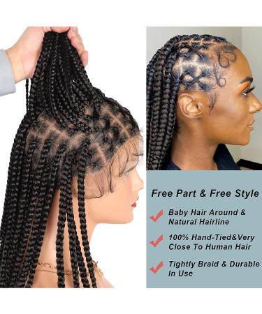Fecihor Criss Cross Knotless Box Braided Wig 36 Full Double Lace Front with Baby Hair - Black Braids Hair Wig for Women - Buy Online on GoSupps.com
