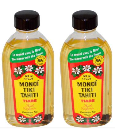 Monoi Tiare Tahiti Tiare Gardenia Coconut Oil (Pack of 2) Scented With Fresh Handpicked Tiare Flowers 100% Made in Tahiti 4 fl. oz.