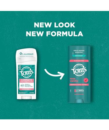 Tom s of Maine Rose Vanilla Aluminum Free Natural Deodorant For Women & Men | Goes on Clear | Odor & Wetness Protection | Naturally Derived and Moisture-Locking Ingredients | 3.25 oz Rose Vanilla 3.25 Ounce (Pack of 1) - Buy Online on GoSupps.com