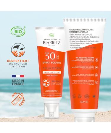 Laboratoires de Biarritz Sonnenspray LSF30 ALGA Maris Bio - Certified SPF 30 Sunscreen for Face & Body - Light Fluid Texture - 100ml Made in France - Buy Online on GoSupps.com