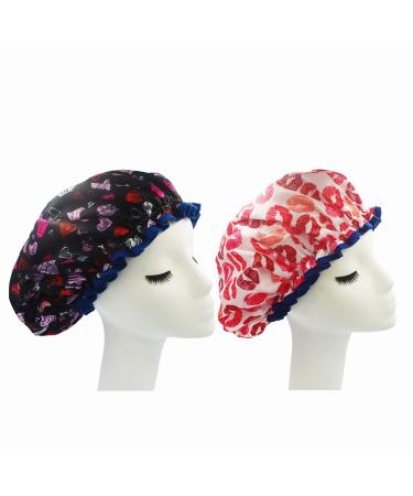 Bleu Bath (2 Pack) Sexy Lovely Fashion Style Hair Cap Extra Large Double Layer Lined Waterproof Durable Eco-Friendly Shower Cap with Tight Elastic-Fashionista Collection Bath Cap (Lovely Style) Extra Large-Lovely Style