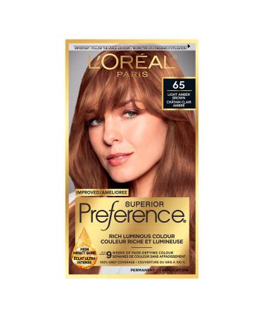 L Or al Paris Superior Preference 9 weeks of Luminous Fade-Defying Permanent Hair Dye 65 Light Amber Brown 100% Grey Coverage 1 Hair Dye Kit (Packaging May Vary) 1 Count ( Pack Of 1 ) Light Amber Brown