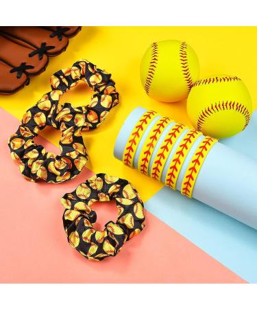 10 Pcs Sport Hair Scrunchies & Silicone Bracelet Set (Softball Pattern) - Buy Online on GoSupps.com
