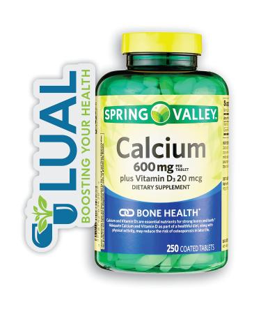 Calcium Plus Vitamin D. Includes Luall Sticker + Spring Valley Calcium Plus Vitamin D Tablets Dietary Supplement 600 mg 250 Coated Tablets - Buy Online on GoSupps.com