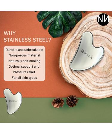 Stainless Steel Gua Sha Tool - Heart Shaped Facial Massage for Puffiness Tension Relief & Lymphatic Drainage | Durable & Portable with Travel Pouch - Buy Online on GoSupps.com