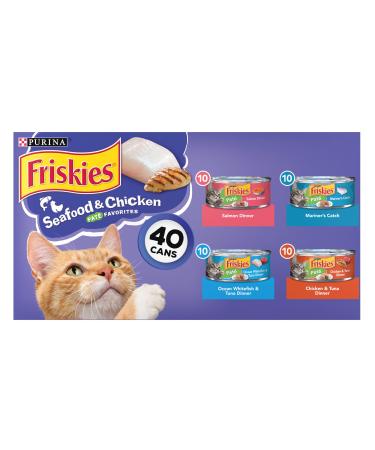 Purina Friskies Pate Wet Cat Food Variety Pack, Seafood & Chicken Pate Favorites - (5.5 Ounce (Pack of 40)