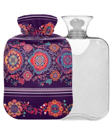 Naanle Paisley tribal ethnic hot water bottle with cover transparent hot water bottle hot water bottle for bed hand feet warmer pain relief heat and cold therapy large 2 L