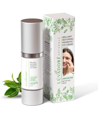 Luvadore Naturals Brilliant Restoring Probiotic Eye Cream Under Eye Cream with Caffeine Green Tea Hyaluronic Acid Botanical Ingredients Facial Serum for Puffy Eyes Dark Circles Wrinkles
