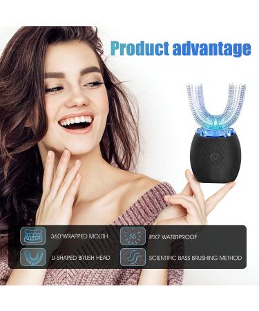 EGGIS Automatic U-Shaped Ultrasonic 360 Toothbrush with Whitening Blue Light - IPX7 Waterproof, Wireless Charging - Black - Buy Online on GoSupps.com