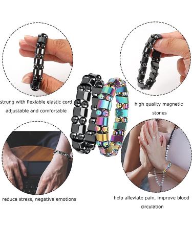 CASSIECA 12Pcs Magnetic Hematite Bracelets for Men Women - Tiger Eye Rainbow Stone Beaded Bracelets for Anxiety Relief - Buy Online on GoSupps.com