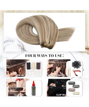 Moresoo 22 Inch Double Weft Human Hair Extensions - Light Brown with Platinum Blonde Sew in Hair Extensions - 100g Pack - #P9A/60 - Buy Online on GoSupps.com