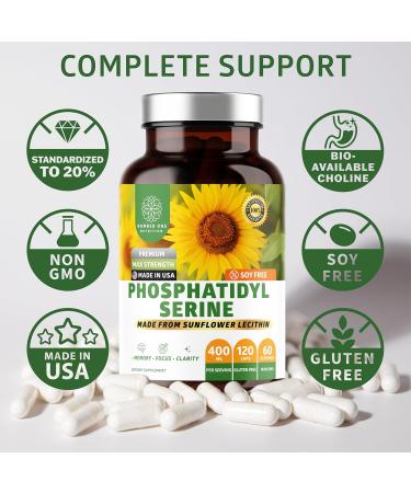 Number One Nutrition Premium Phosphatidylserine 400mg, Derived from Sunflower Lecithin to Help Support Memory, Focus & Cognition Naturally, Soy Free, 120 Veg Caps - Buy Online on GoSupps.com