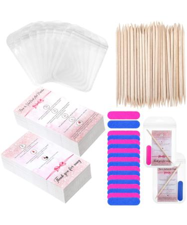 240 Pcs Press on Nail Packaging Set 60 Pieces Mini Nail Files 60 Pieces Nail Cuticle Sticks 60 Pieces Application Instructions Cards 60 Pieces Resealable Anti Smell Bags Pedicure Tools for Nail